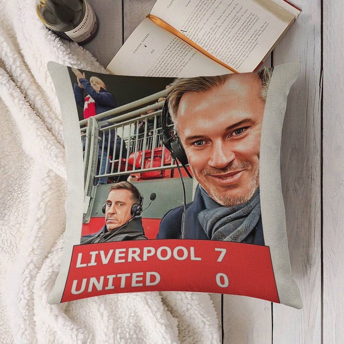 Liverpool 7 United 0 Linen Throw Pillow Cover