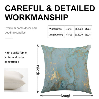 Marble Design - Gold Effect - Turquoise Blue, Teal Marbling Linen Throw Pillow Cover