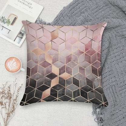 Pink And Grey Gradient Cubes Soft High-Density Material Throw Pillow