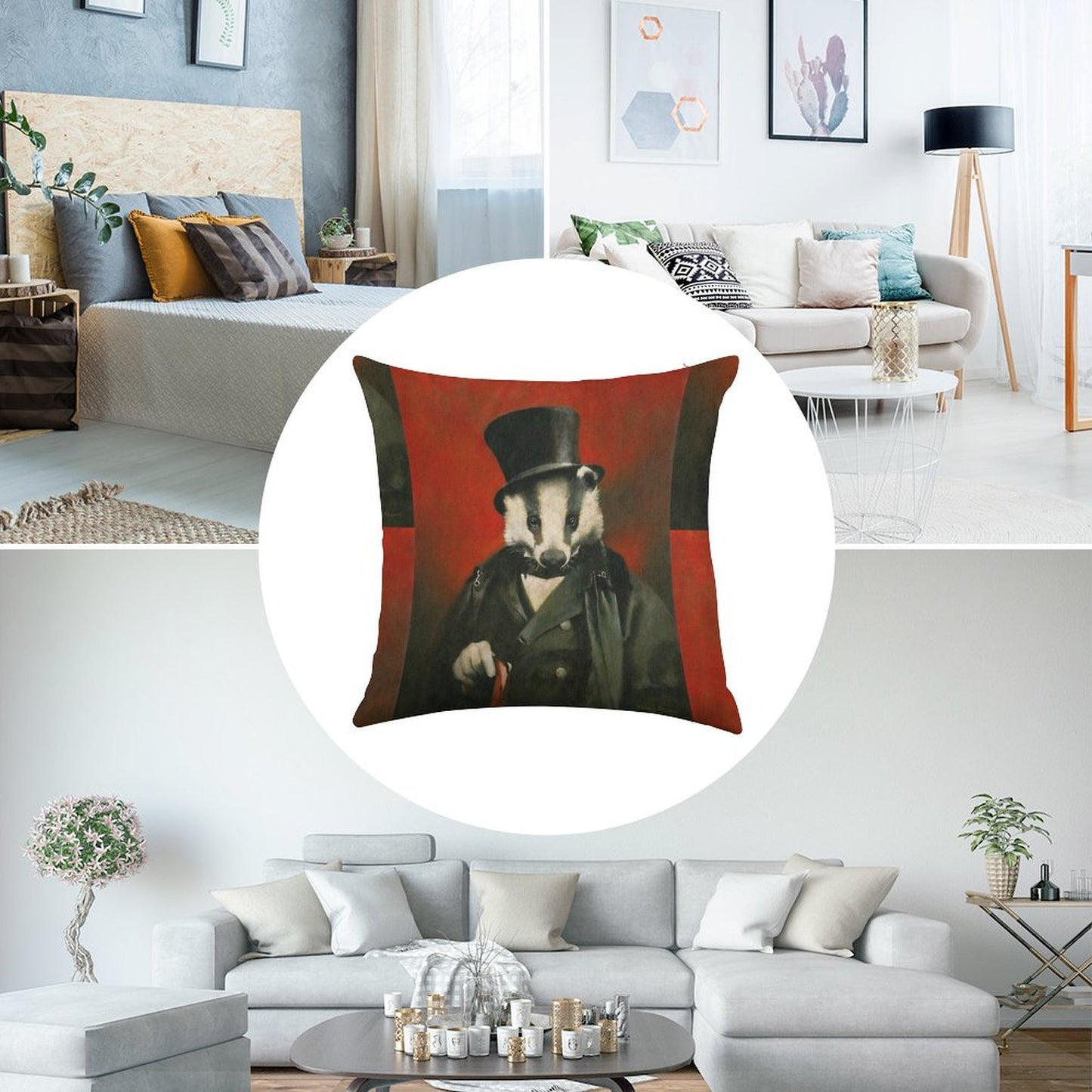 Victorian Mr Badger Linen Throw Pillow Cover