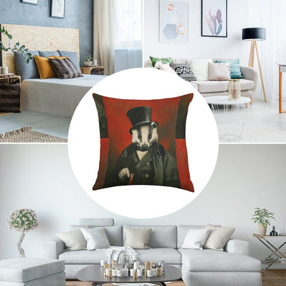 Victorian Mr Badger Linen Throw Pillow Cover