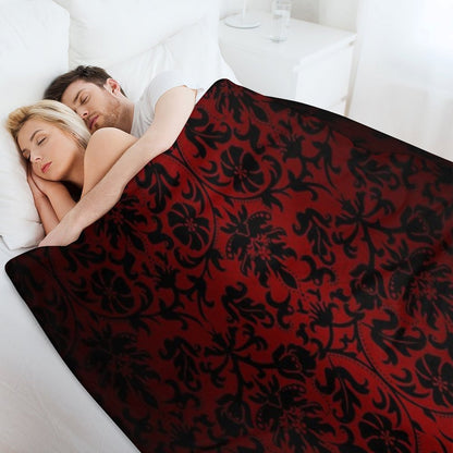 Dark Red And Black Damask Pattern Throw Blanket
