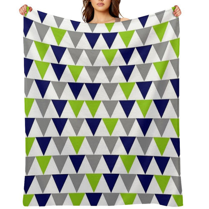 Arrows Lime Green,  Bright Navy Blue, Grey, And White Geometric Pattern Throw Blanket