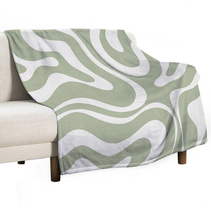 Liquid Swirl Abstract Pattern in Sage Green And Nearly White Throw Blanket