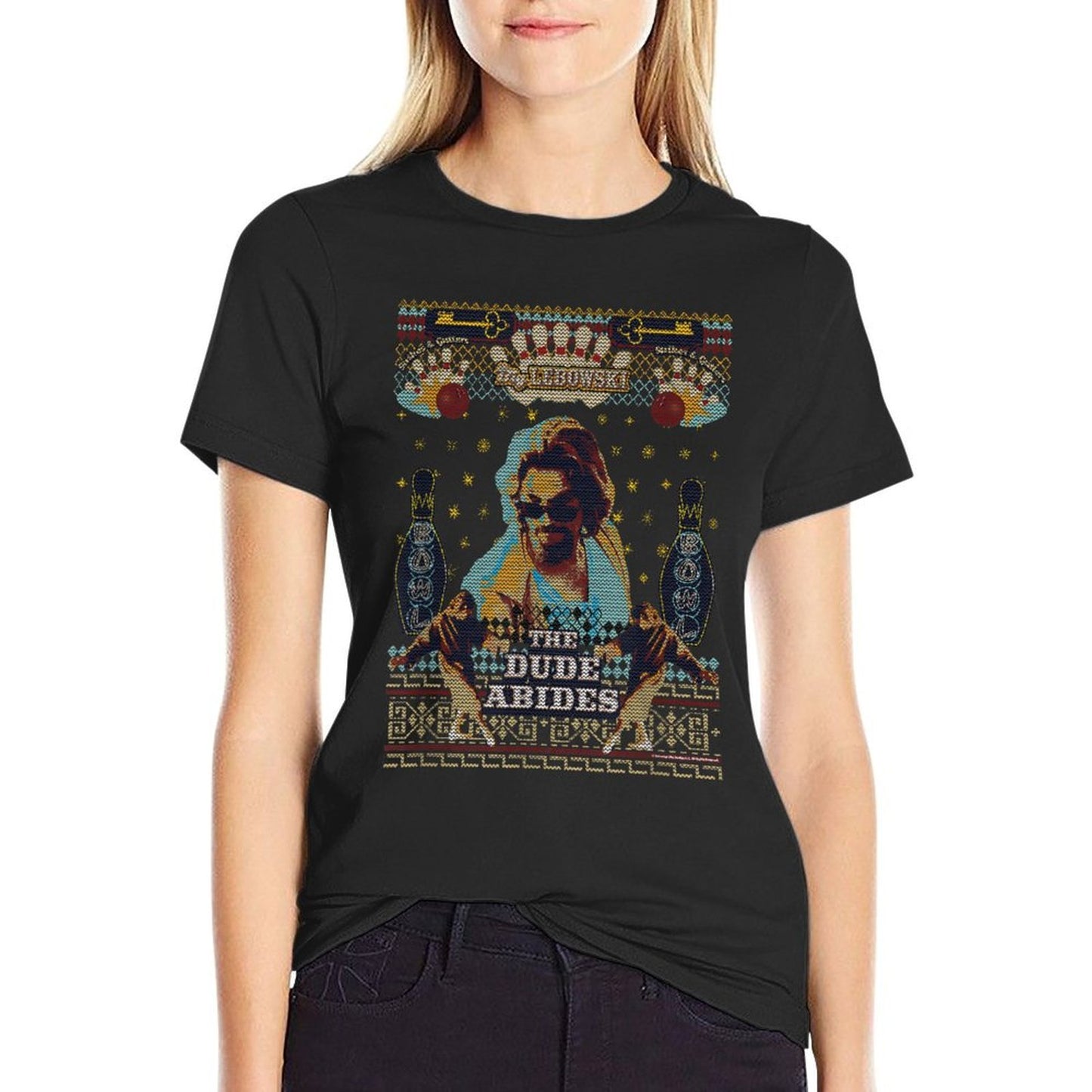 The Big Lebowski Christmas The Dude Abides Ugly Sweater  Summer-ready Fabric T-Shirt