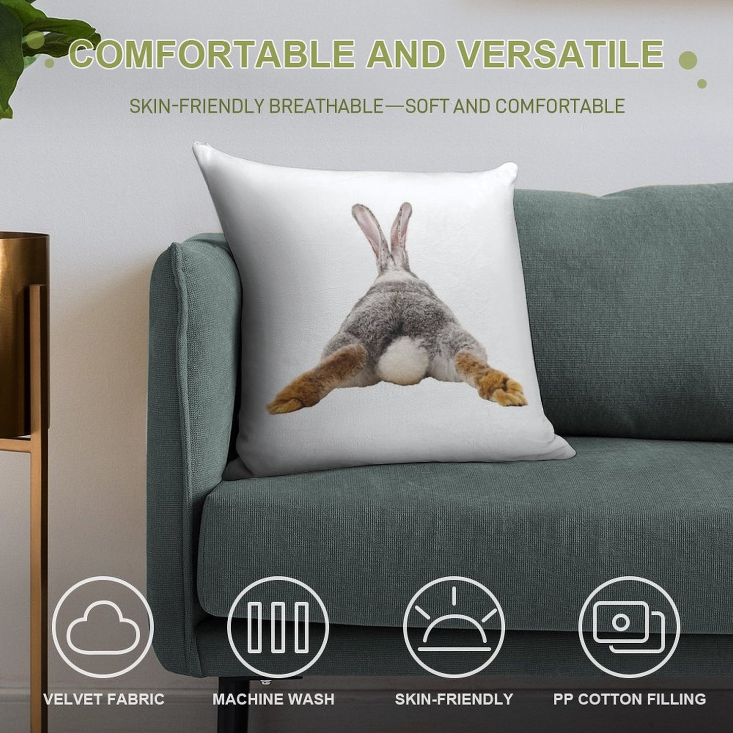 Cute Bunny Rabbit Tail Butt Image Picture Soft Bedroom Essential Throw Pillow