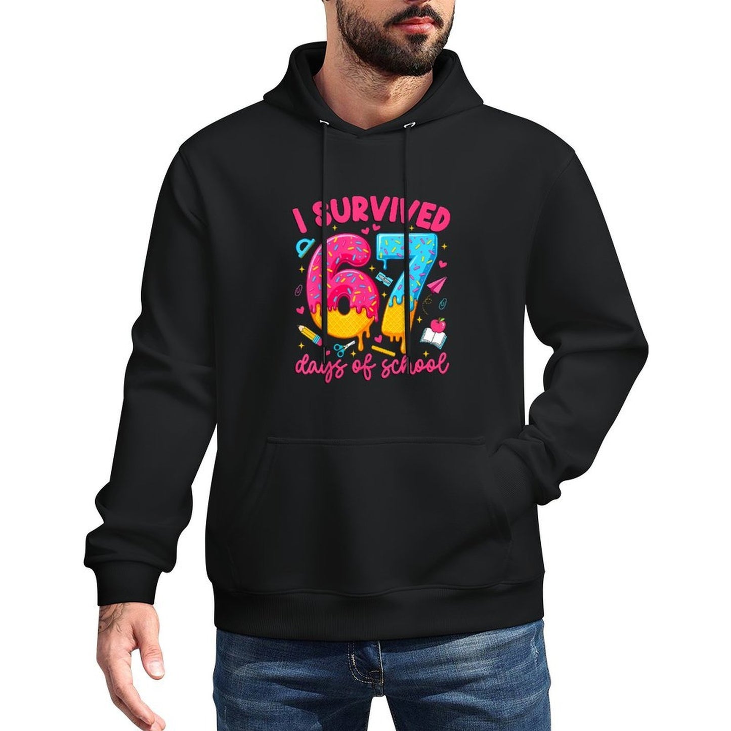 I Survived 67 Days of School Funny Six Seven Teacher Kids Breathable Fabric Hoodie