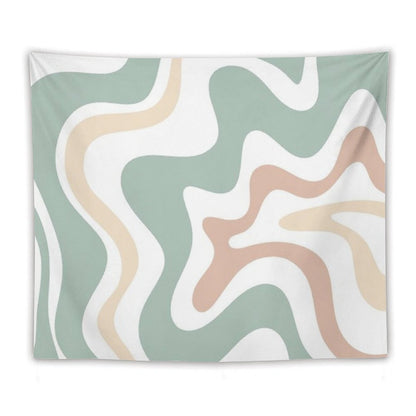 Liquid Swirl Retro Abstract in Light Sage Celadon Green, Light Blush, Cream, And White Tapestry