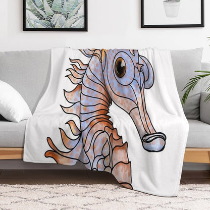 Sealife Ginger And Blue Seahorse Throw Blanket