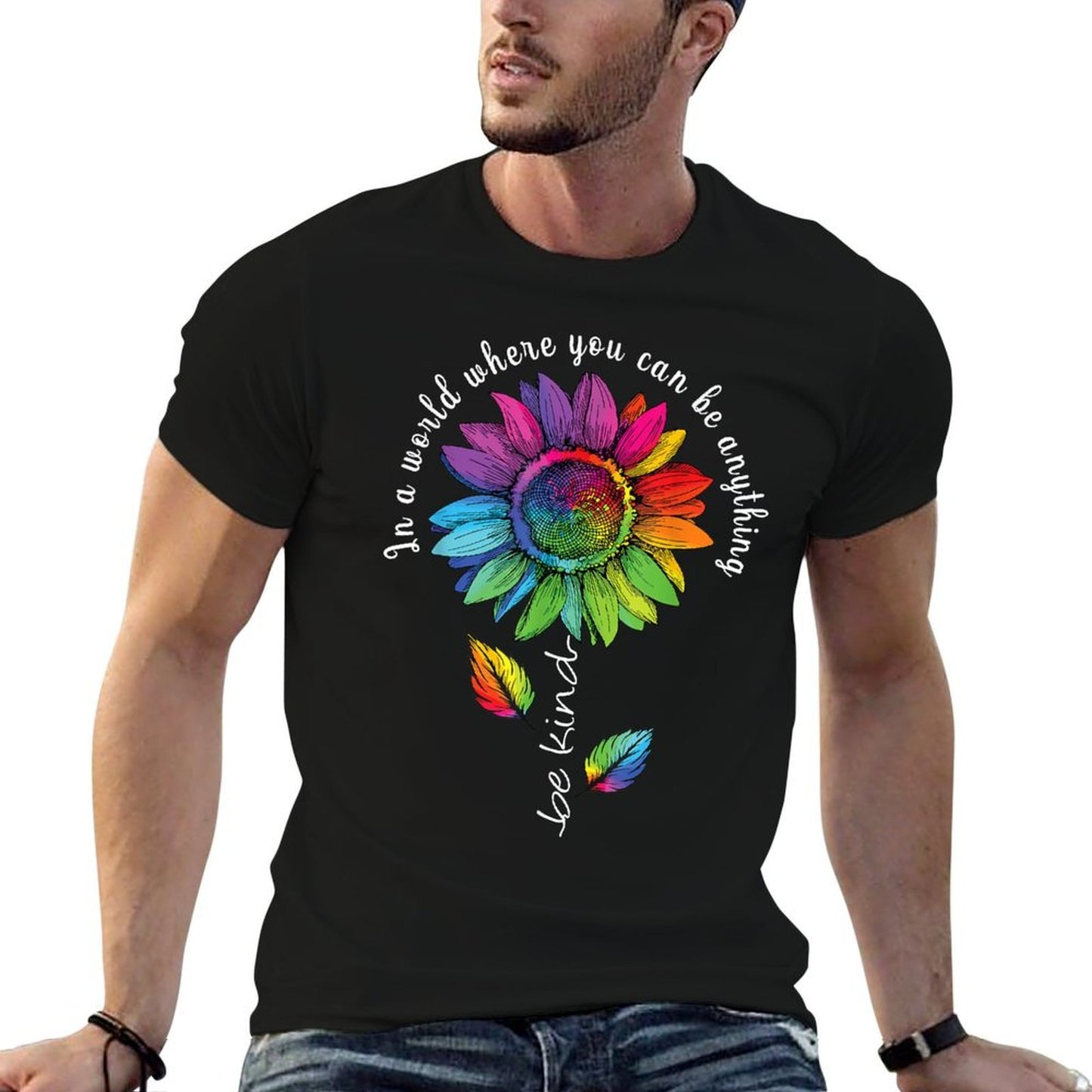 LGBTQ Rainbow Sunflower Be Kind Gay Love Pride Flower  High-quality Stitching T-Shirt
