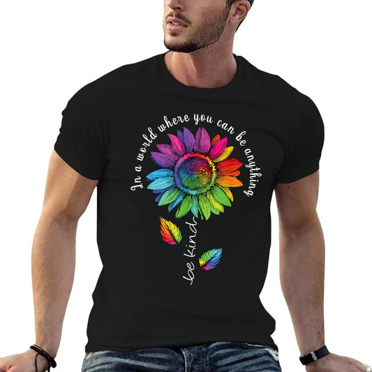 LGBTQ Rainbow Sunflower Be Kind Gay Love Pride Flower  High-quality Stitching T-Shirt