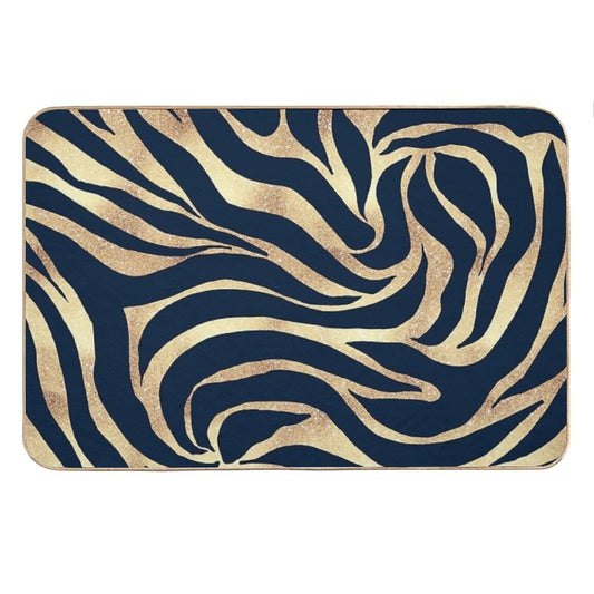 Elegant Navy Blue Gold Zebra Print Bath Mat