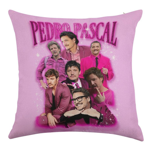 Pedro Pascal in Pink Linen Throw Pillow Cover