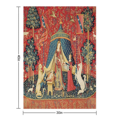 LADY AND THE UNICORN DESIRE ,Lion,Fantasy Flowers,Animals,Red Green Floral Tapestry Throw Blanket