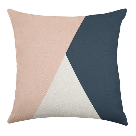 Modern Geometric Blush Pink & Navy Blue Linen Throw Pillow Cover