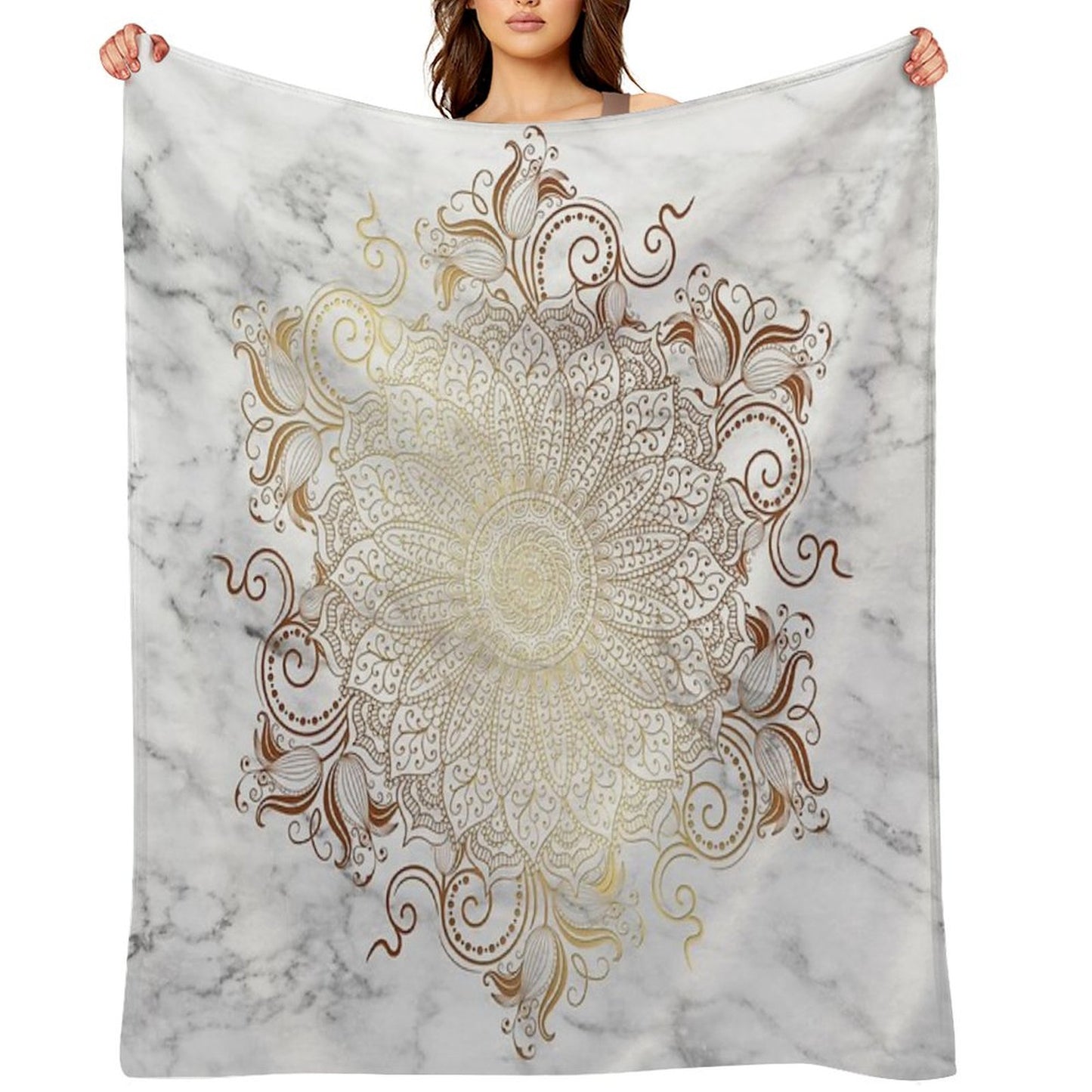 Mandala - Marble Gold Throw Blanket