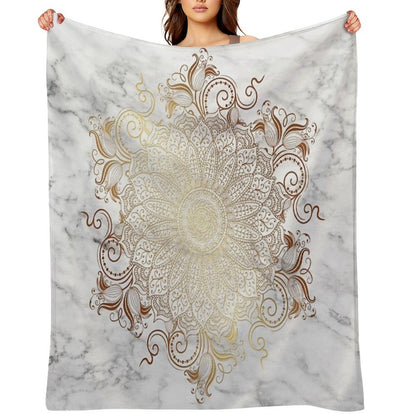 Mandala - Marble Gold Throw Blanket