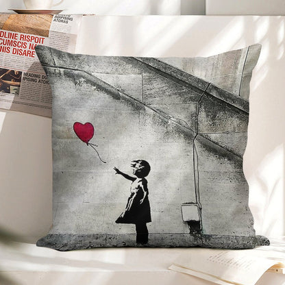 Balloon Girl - There Is Always Hope  Original Mural Banksy Linen Throw Pillow Cover