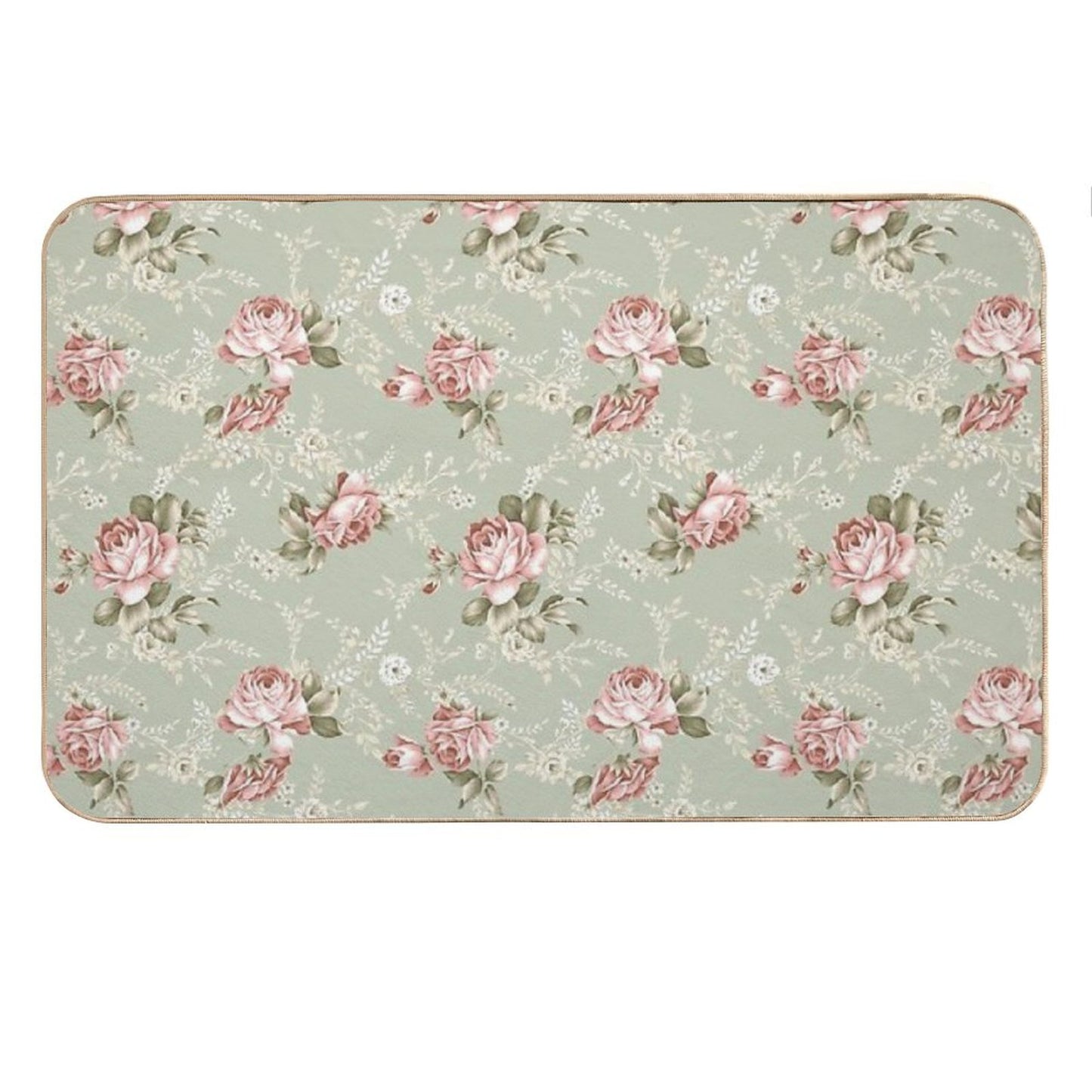 Vintage Blush Roses - Sage Green Background Bath Mat