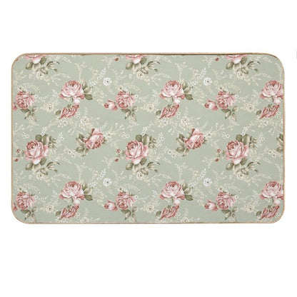 Vintage Blush Roses - Sage Green Background Bath Mat