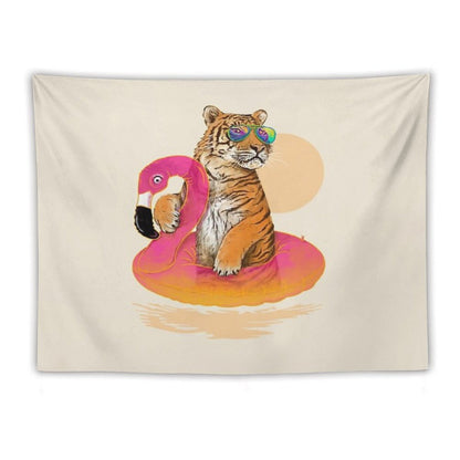 Chillin, Flamingo Tiger Tapestry