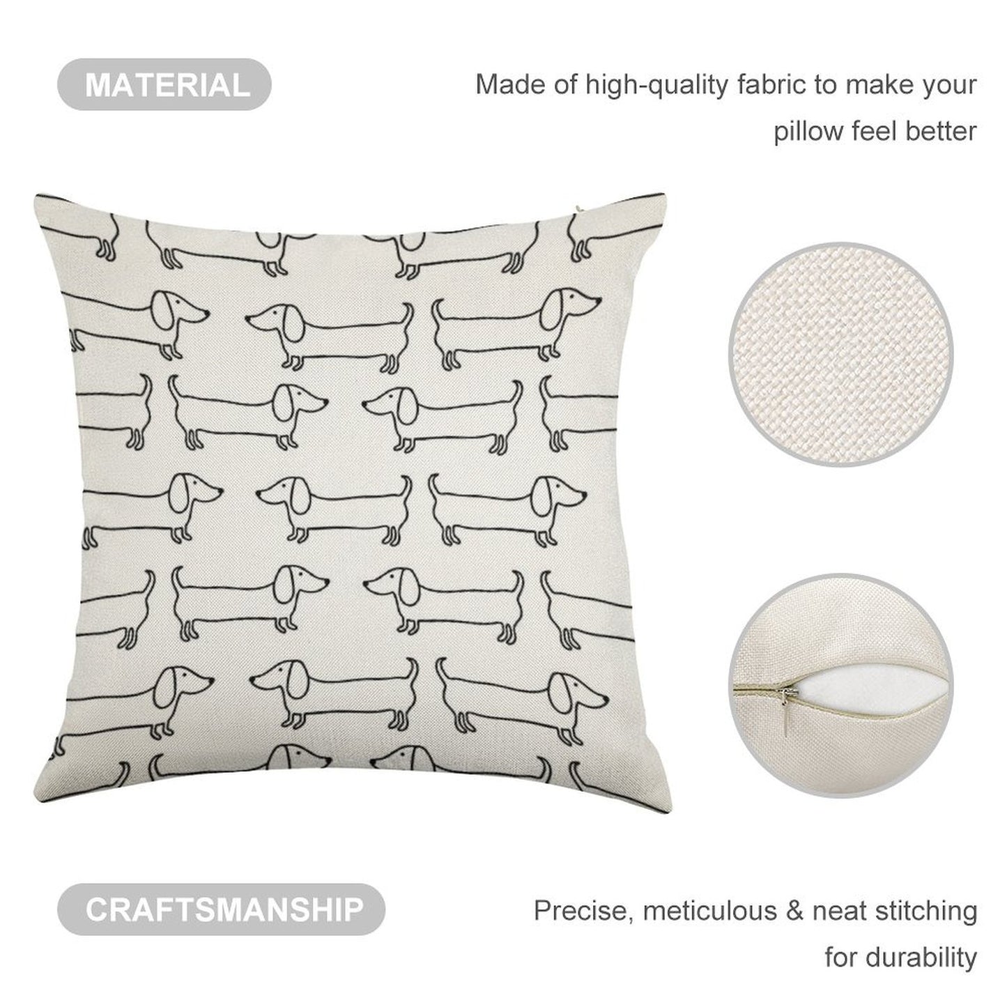 Dachshund in Black-white Linen Throw Pillow Cover