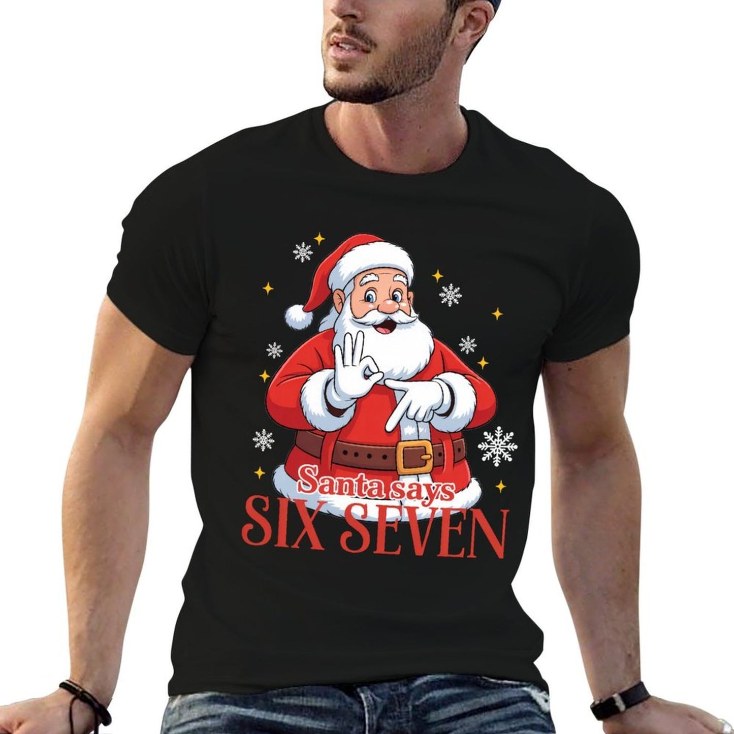 Santa Says Six Seven Meme 67 Christmas Funny Santa Crew Xmas Sweatshirt Comfortable T-Shirt