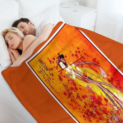 JAPANESE GEISHA PLAYING FLUTE Vintage Tourism Print Throw Blanket
