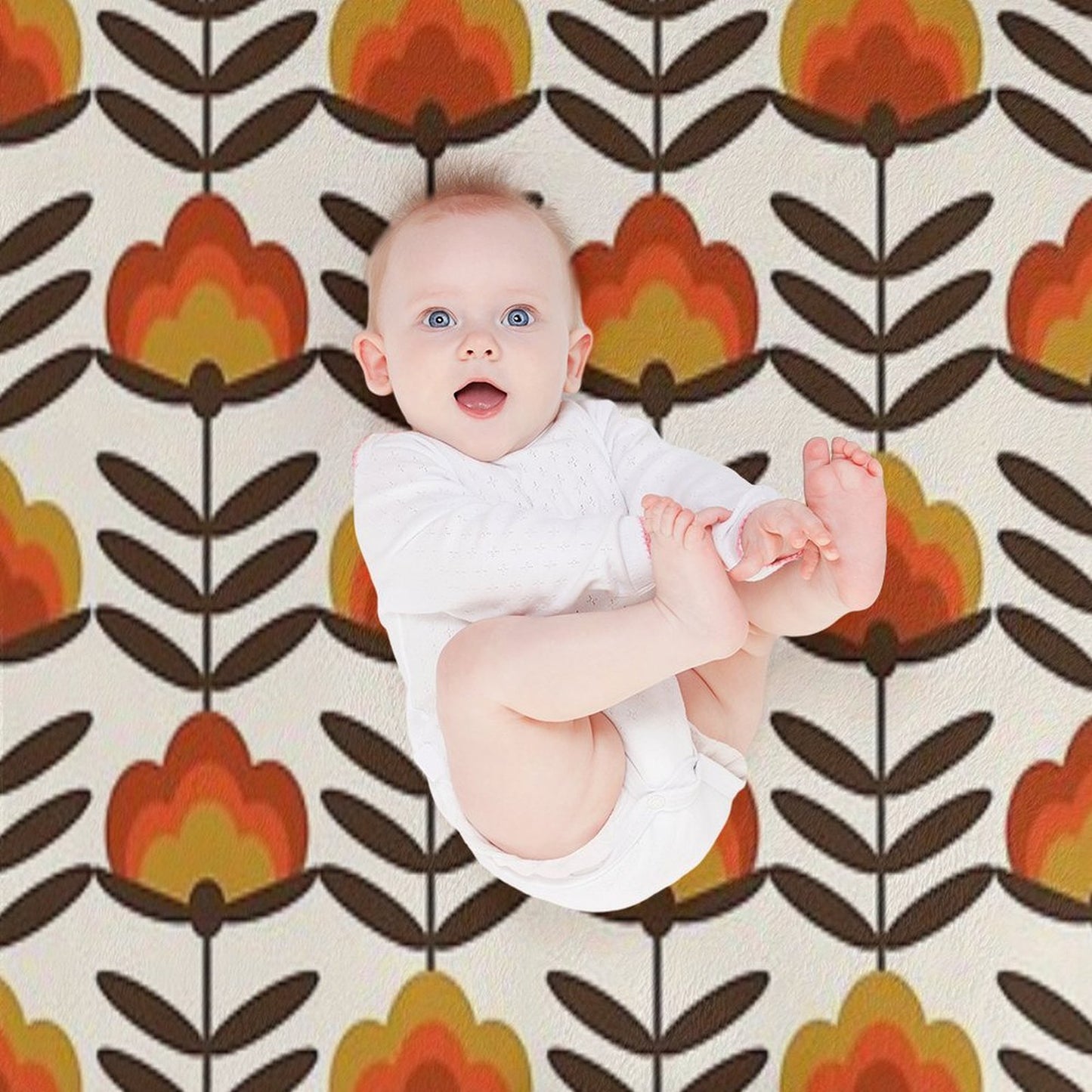 Boogie - Retro Florals Minimal Trendy 70s Style Throwback Flower Pattern Throw Blanket