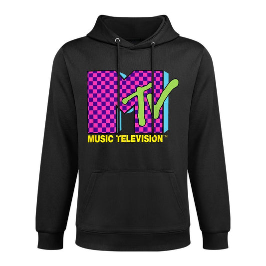 MTV Music Television Retro 80's Neon Pink Checkerboard Logo Pilling-Resistant Hoodie