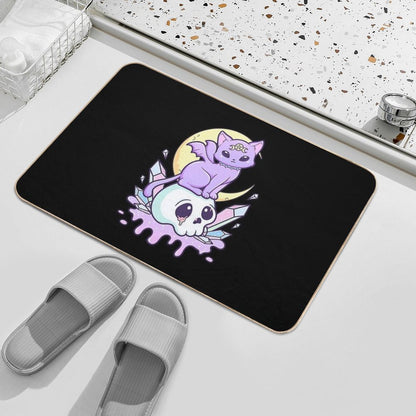 Kawaii Pastel Goth Cute Creepy Occult Cat And Skull Bath Mat