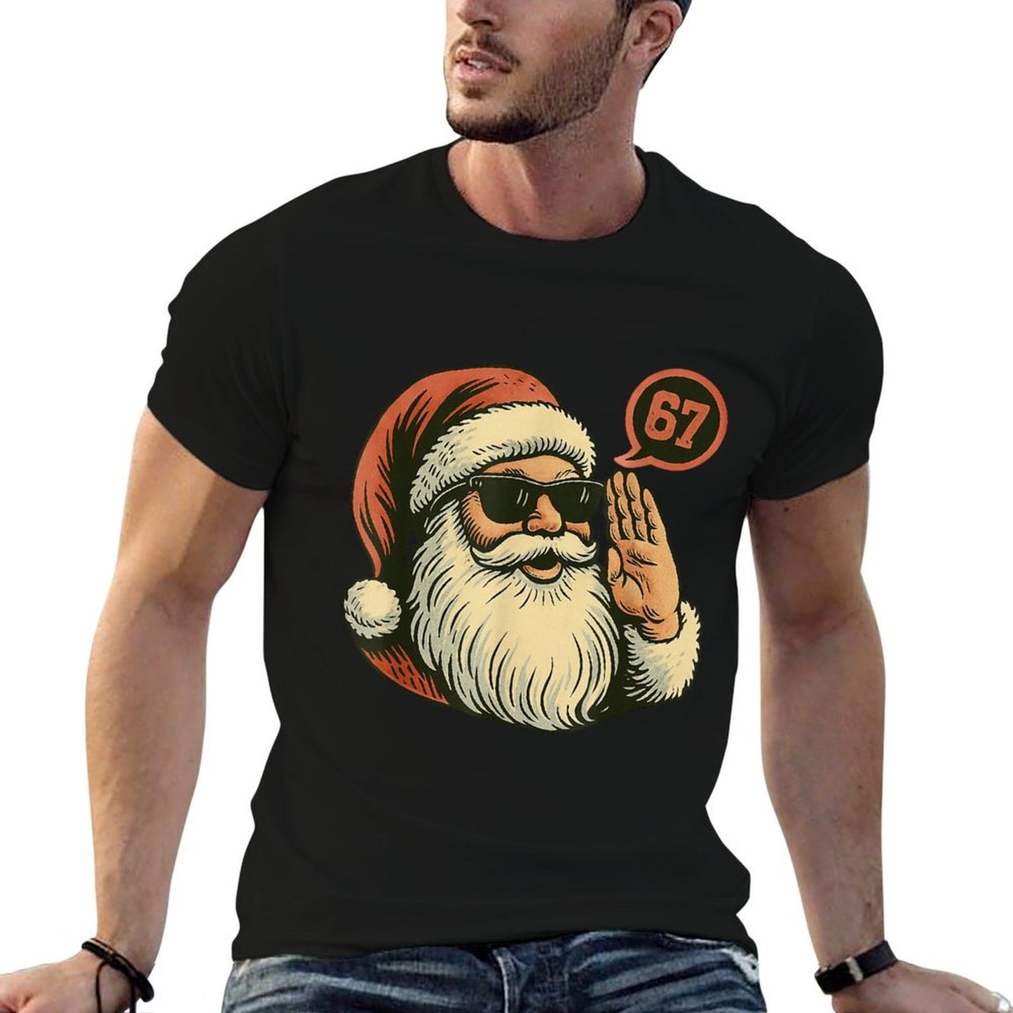 67 Christmas Funny Six Seven Meme Brainrot Santa Claus Boys  Rolled Sleeves T-Shirt