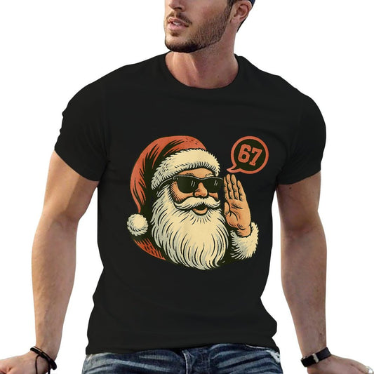 67 Christmas Funny Six Seven Meme Brainrot Santa Claus Boys  Rolled Sleeves T-Shirt