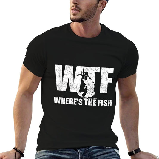 WTF Where&#39;s The Fish Men&#39;s Funny Fishing Gifts Fathers Day T-Shirt