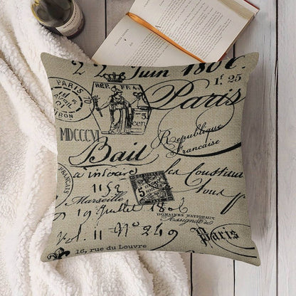 French Script Pillow Linen Throw Pillow Cover