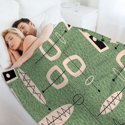 Mid-Century Modern Green Abstract Throw Blanket