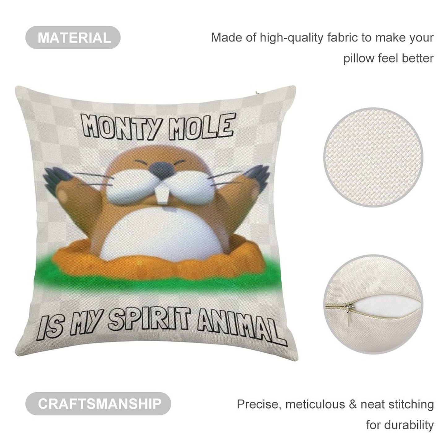 Monty Mole Is My Spirit Animal Linen Throw Pillow Cover