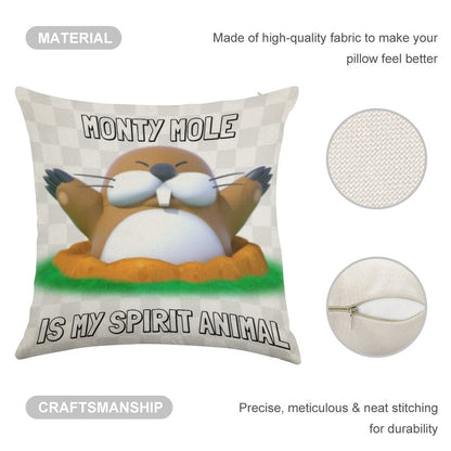 Monty Mole Is My Spirit Animal Linen Throw Pillow Cover