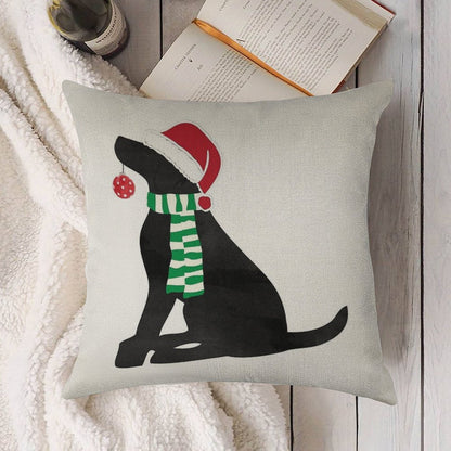 Christmas Black Lab Holiday Dog Linen Throw Pillow Cover