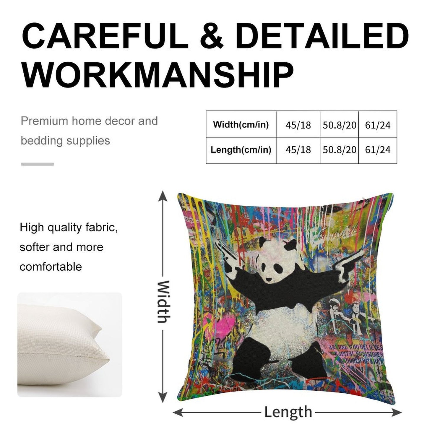 Panda With Guns Stick Em Up - Pop Street Art Banksy Linen Throw Pillow Cover