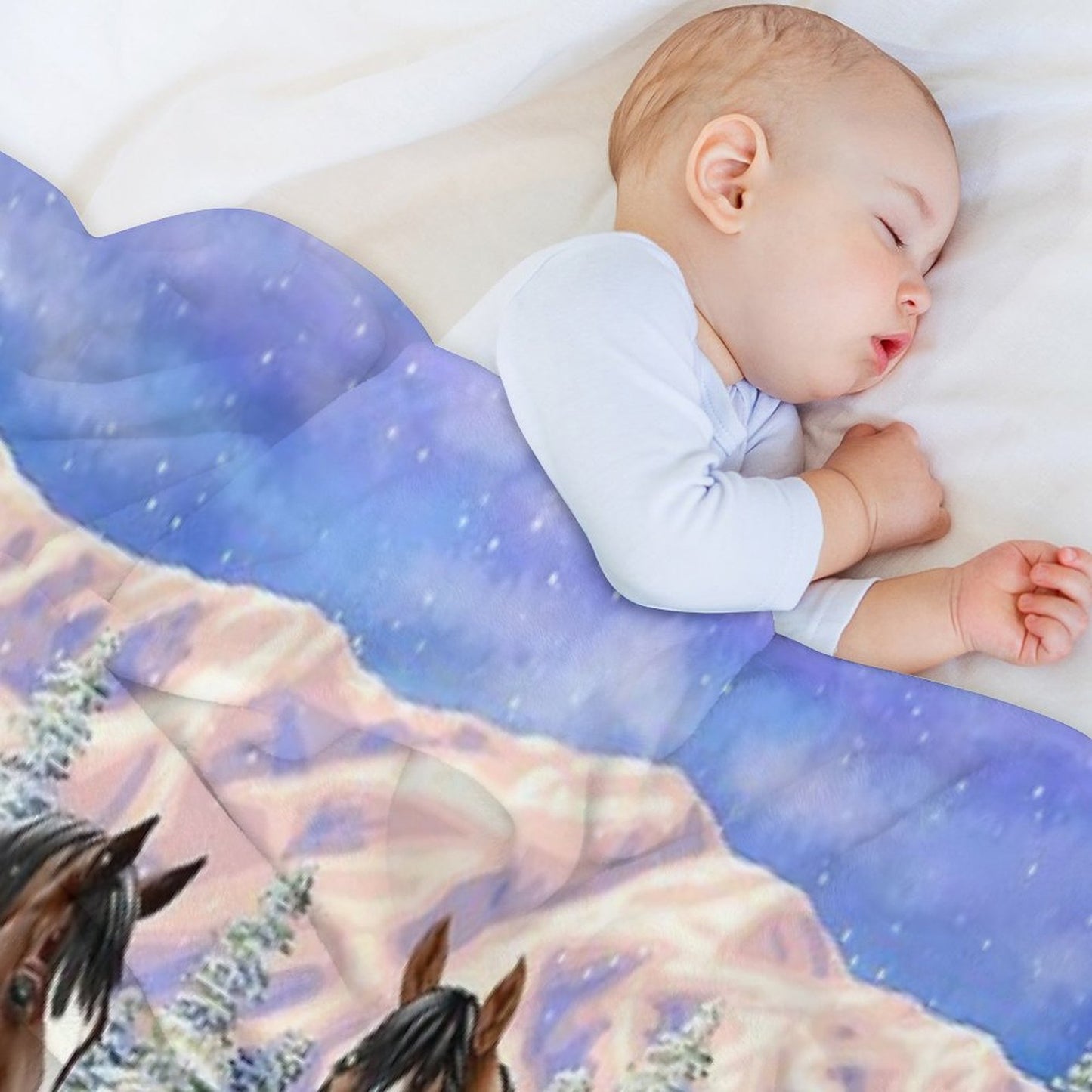 Bay Appaloosa Quarter Horses In Winter Snow Throw Blanket