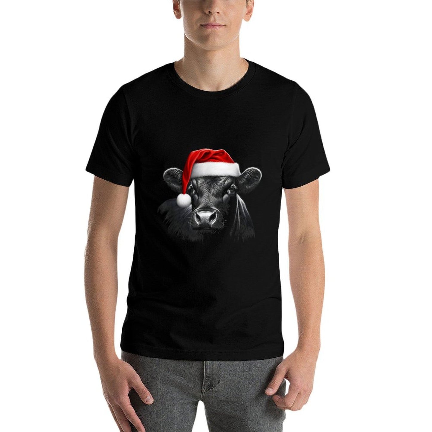 Angus Rancher Christmas Hat Cow Santa Hat Black  Tagless Design T-Shirt