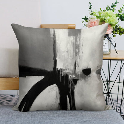 Black White Grey Abstract Linen Throw Pillow Cover