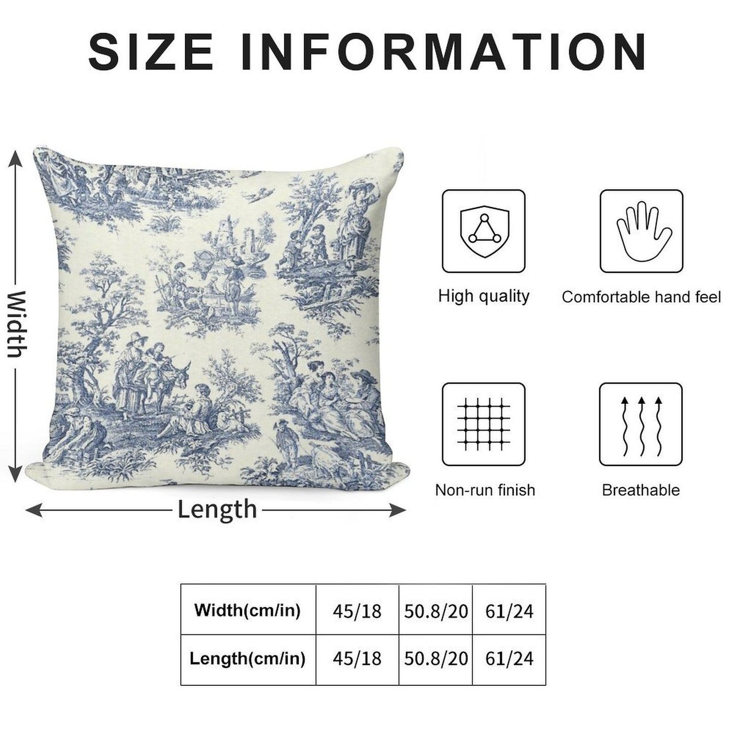 Powder Blue French Toile Picnic Designs Soft Ultra-Soft Texture Throw Pillow