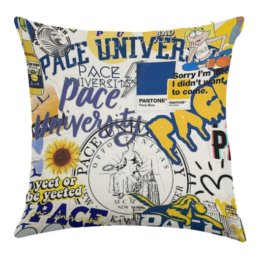 Pace University Collage Artwork Linen Throw Pillow Cover