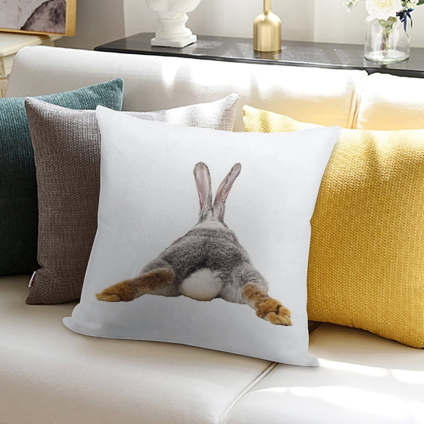 Cute Bunny Rabbit Tail Butt Image Picture Soft Bedroom Essential Throw Pillow