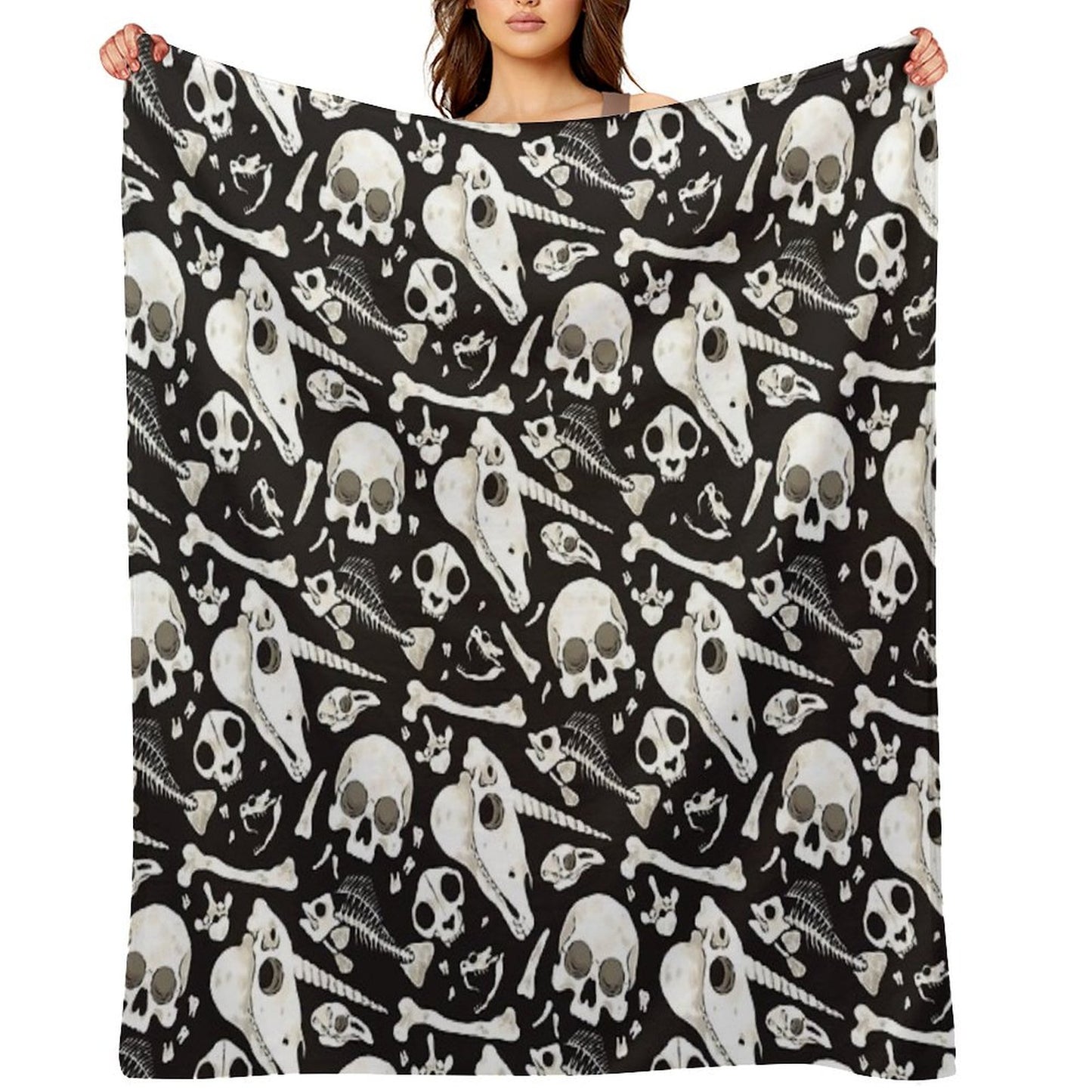 Black Skulls And Bones - Wunderkammer Throw Blanket