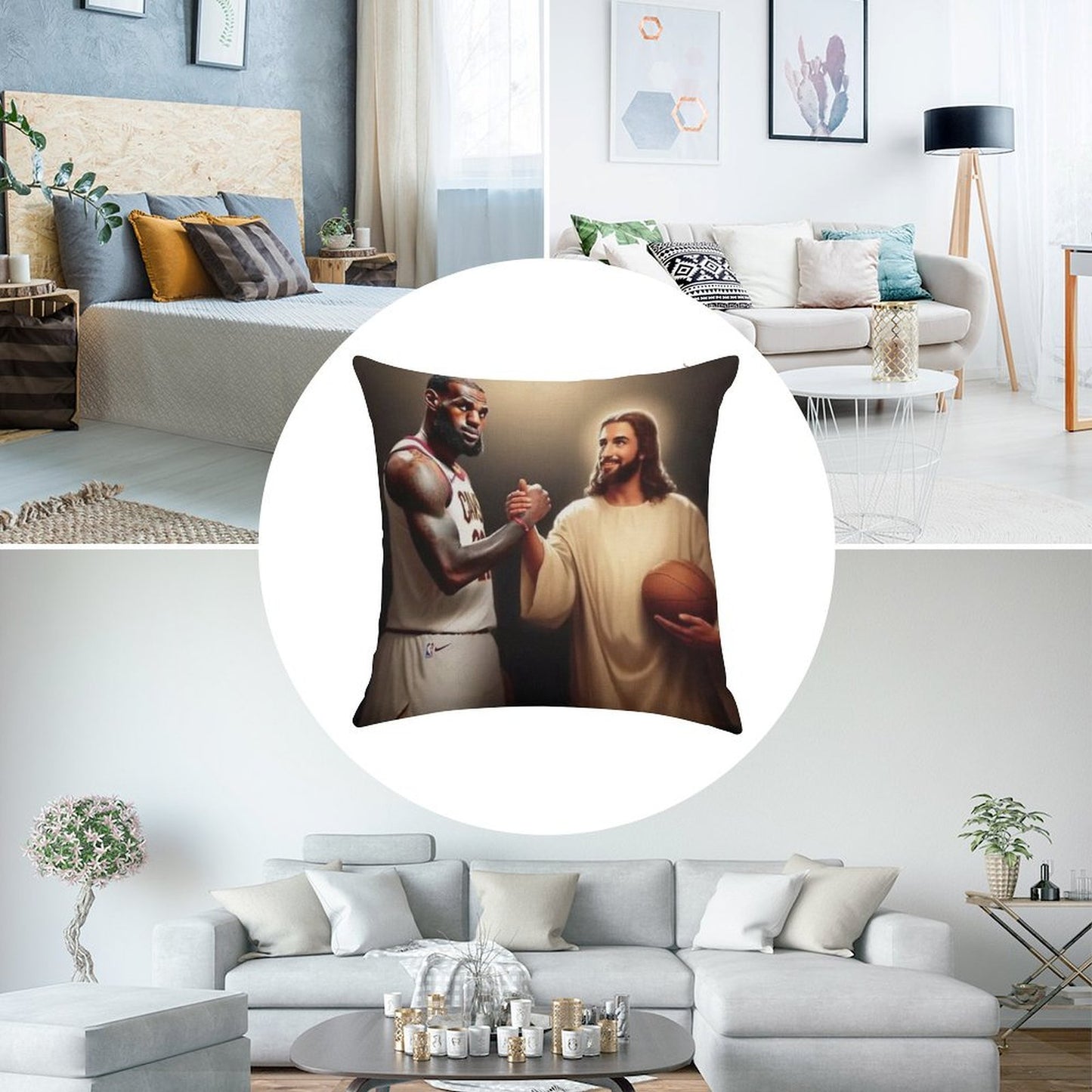 Lebron James + Jesus Linen Throw Pillow Cover