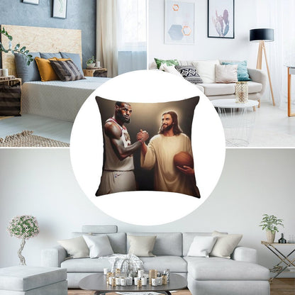 Lebron James + Jesus Linen Throw Pillow Cover