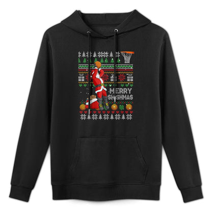Funny Basketball Ugly Christmas Sweater Santa Merry Swishmas Sweatshirt Cotton-Polyester Blend Hoodie